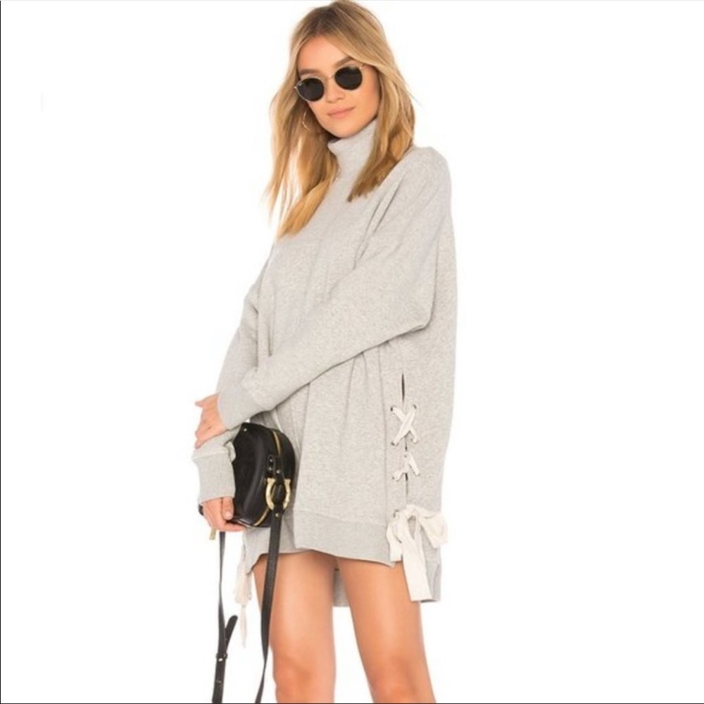 Free People Gray So Plush Lace Up Pullover Sweater